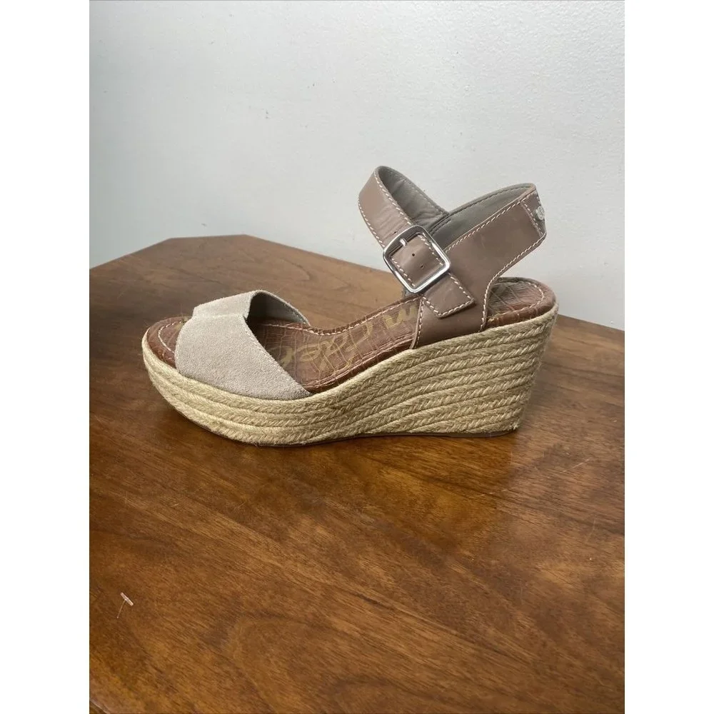 Sam Edleman Wedge Espadrilles Women Shoes 9.5 Heels Leather Tan Strappy
